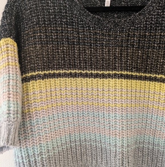 Victoria Secret Gray/Yellow/Black Sweater Womens M Chunky Crop Y2K Cotton/Wool - Picture 6 of 10